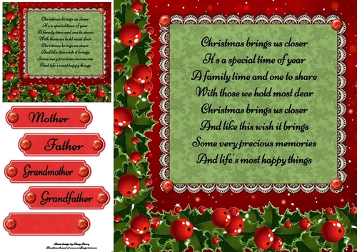 Beautiful Christmas Poem With Holly 8x8