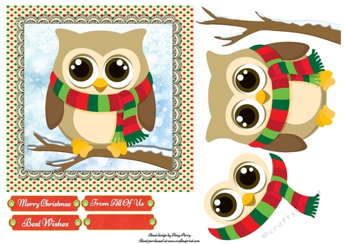 Adorable Beige Owl With Stripey Scarf 7x7