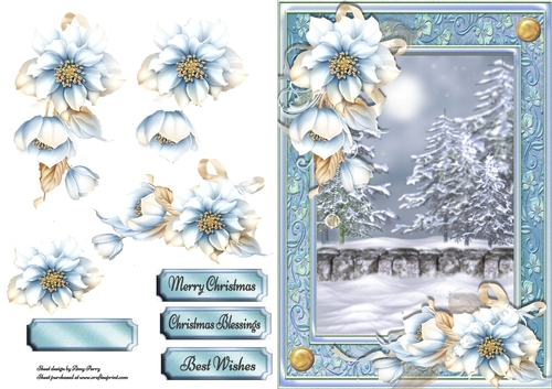 Christmas Scene With Blue Flowers 