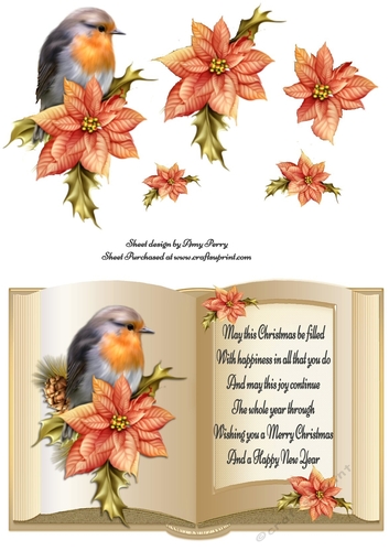Beautiful Robin With Poinsettia in folded book
