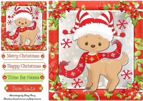 Gorgeous Reindeer In Santa Hat 8x8