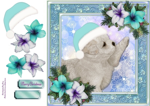 Adorable White Puppy With Blue Santa Hat 8x8