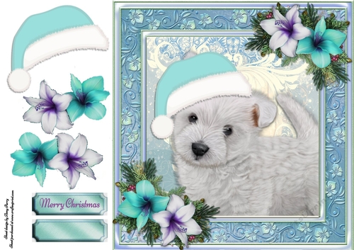 Adorable Westie With Blue Santa Hat 8x8