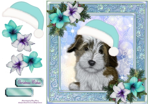 Adorable Fluffy Brown Dog With Blue Santa Hat 8x8