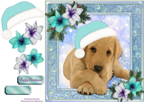 Adorable Golden Puppy With Blue Santa Hat 8x8