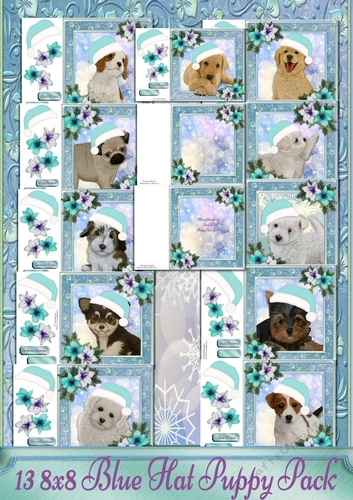 13 8x8 Blue Santa Hat Puppy Pack