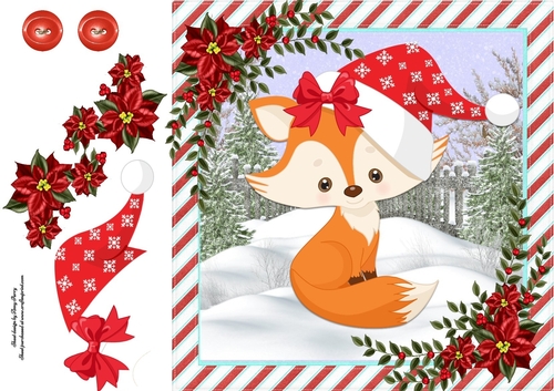 Gorgeous Fox With Santa Hat 8x8