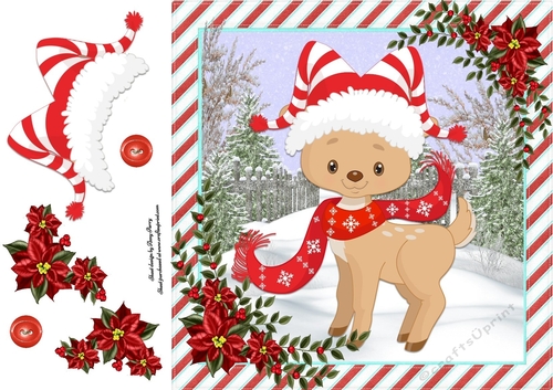 Cute Reindeer With Santa Hat 8x8