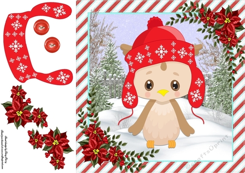 Cute Owl With Festive Red Hat 8x8