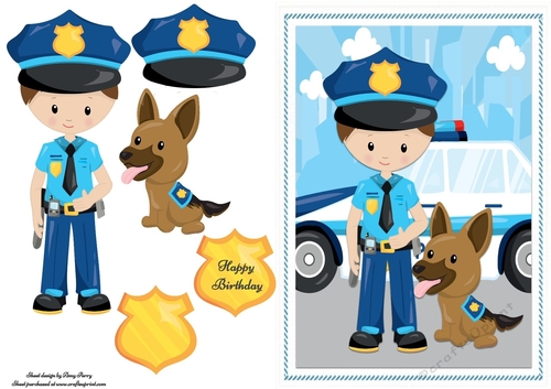 Little Boy With His Police Dog 