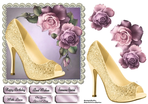 Beautiful Cream Shoe With Purple Roses 7x7