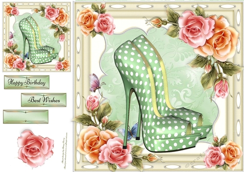 Beautiful Green Polka Dot Shoes With Flowers 8x8
