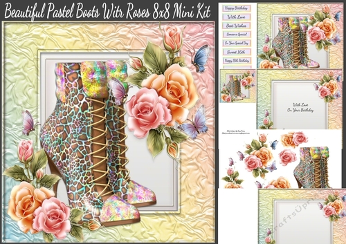 Beautiful Pastel Boots with Roses 8x8 Mini Kit