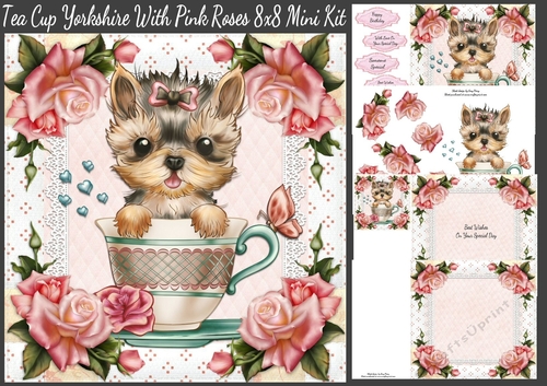 Tea Cup Yorkshire With Pink roses 8x8 Mini Kit