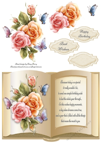 Beautiful Colourful Roses Birthday Open Book