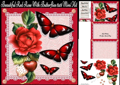 Beautiful Red Roses With Butterflies 8x8 Mini Kit