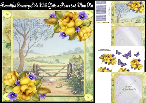 Beautiful Country Side Painting With Yellow Roses 8x8 Mini Kit