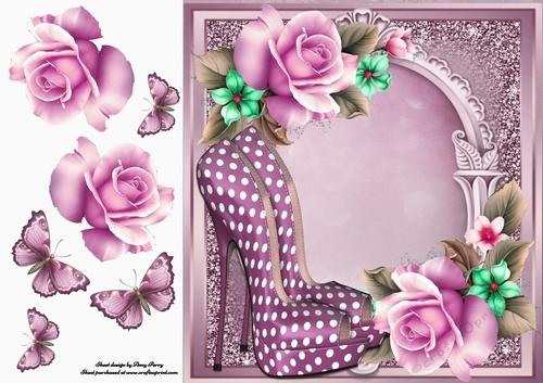 Beautiful Polka Dot Shoe With Purple Flowers 8x8