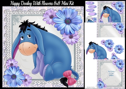 Happy Donkey With Flowers 8x8 Mini Kit