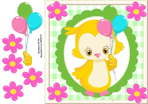 Yellow Owl With Birthday Balloons 8x8