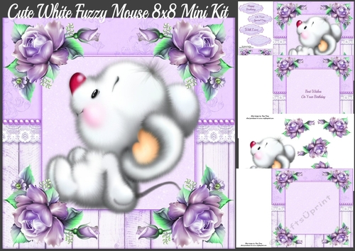 Gorgeous white fuzzy mouse 8x8 Mini kit