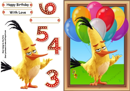 Yellow Fluffy Bird With Balloons