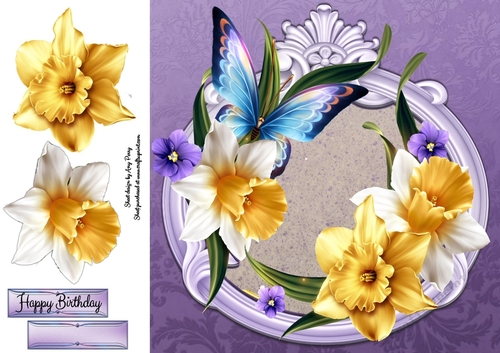 Beautiful Daffodils and Butterfly 8x8