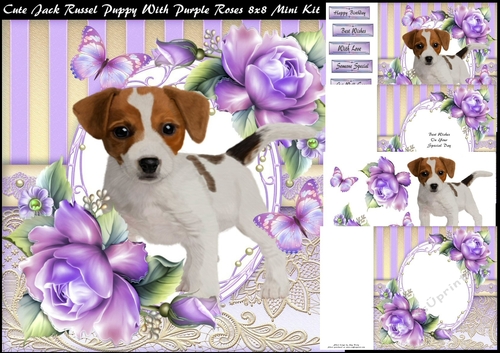Cute Jack Russel With Purple Roses 8x8 Mini Kit