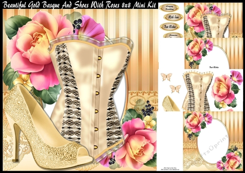 Beautiful Gold Basque & Shoes With Roses 8x8 Mini Kit