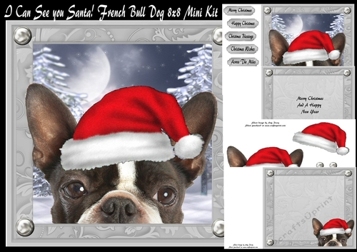 I Can See You Santa! French Bull Dog 8x8 Mini Kit