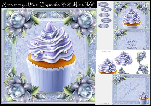 Scrummy Blue Cupcake 8x8 Mini Kit