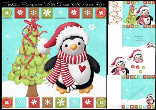 Festive Penguin With Tree 8x8 Mini Kit