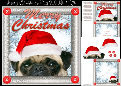 Merry Christmas Pug 8x8 Mini Kit