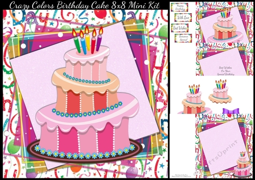 Crazy Colored Birthday Cake 8x8 Mini Kit