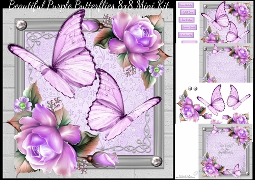 Beautiful Purple Butterflies 8x8 Mini Kit