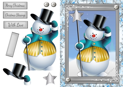 Cute Snowman In Blue & Yellow Coat