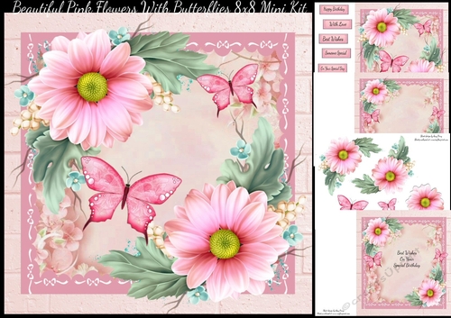 Beautiful Pink Flowers With Butterflies 8x8 Mini Kit