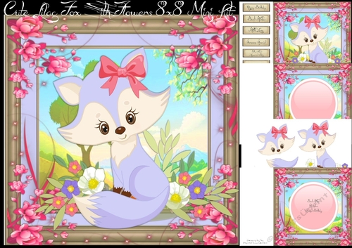 Cute Lilac Fox With Flowers 8x8 Mini Kit