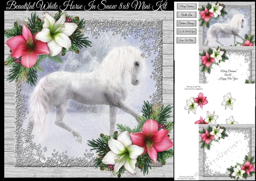 Beautiful White Horse In Snow 8x8 Mini Kit