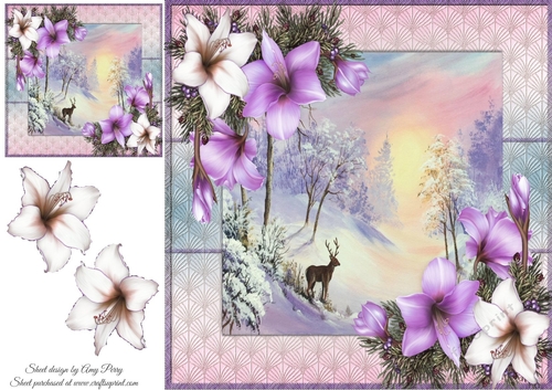 Beautiful Christmas Scene With Lilac Flowers 8x8 