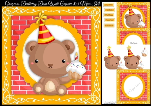 Gorgeous Birthday Bear With Cupcake 8x8 Mini Kit
