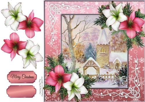 Beautiful Christmas Church With Lillies 8x8