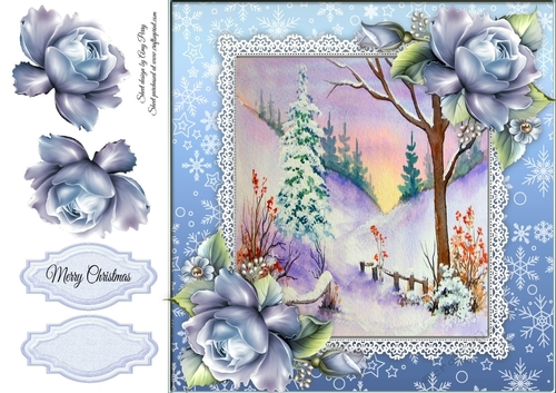 Beautiful Christmas Scene With Blue Roses 8x8