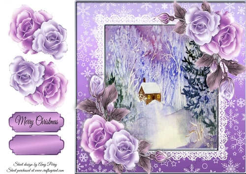 Beautiful Lilac And Blue Scene With Lilac Roses 8x8