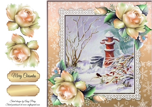 Beautiful Christmas Scene With Gold Roses 8x8