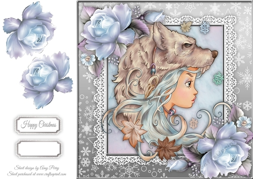 Beautiful Girl With Wolf Hat 8x8