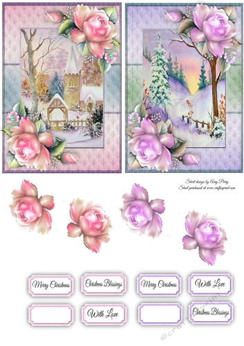 2 6x4 Christmas Scene Pink & Purple Toppers