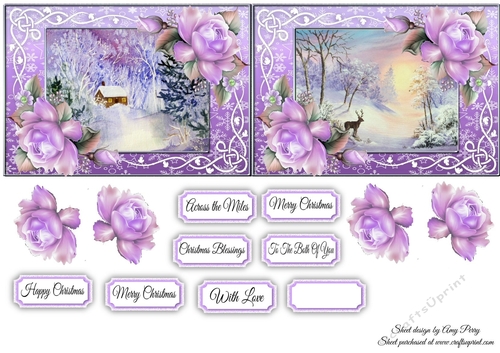 2 6x4 Christmas Scene With Purple Roses Toppers
