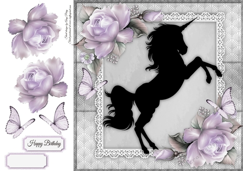 Unicorn Silhouette With Lilac Roses 8x8