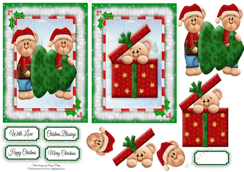 2 6x4 Bear In A Box & Bears With A Christmas Tree Toppers